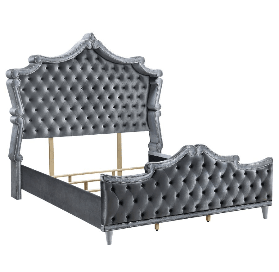 Antonella Upholstered Tufted Eastern Queen Bedroom Set - Gray