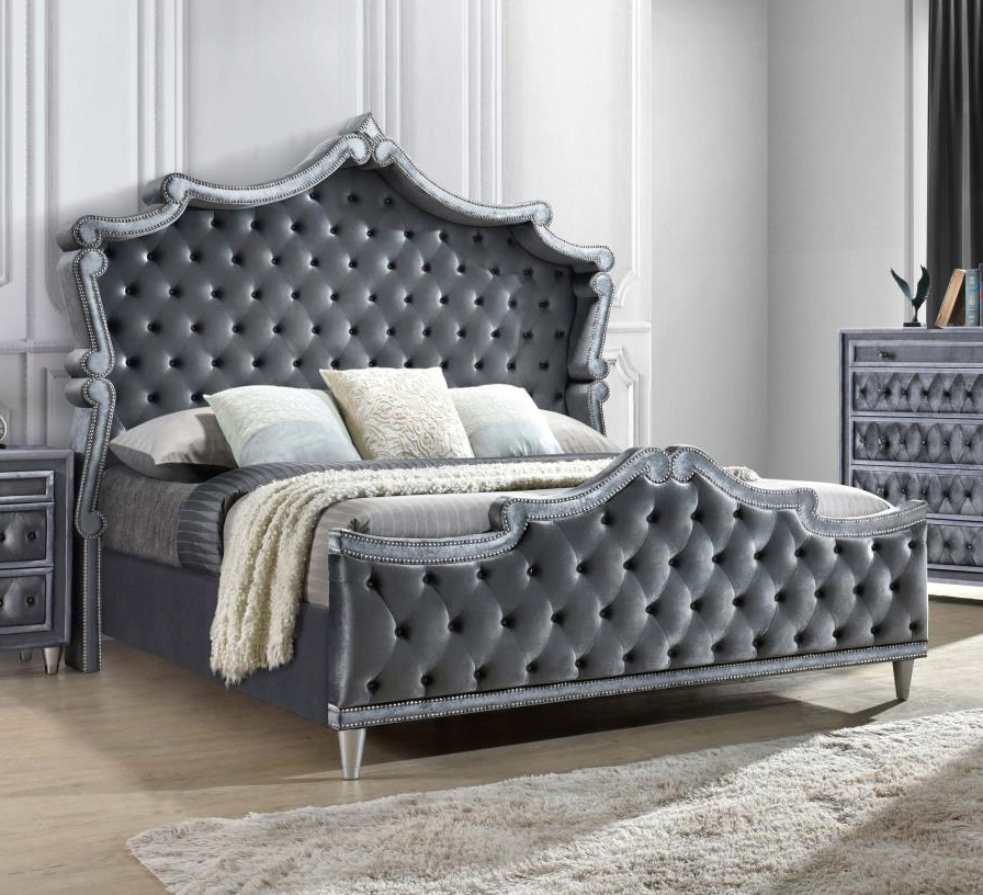 Antonella Upholstered Tufted Eastern Queen Bed Grey