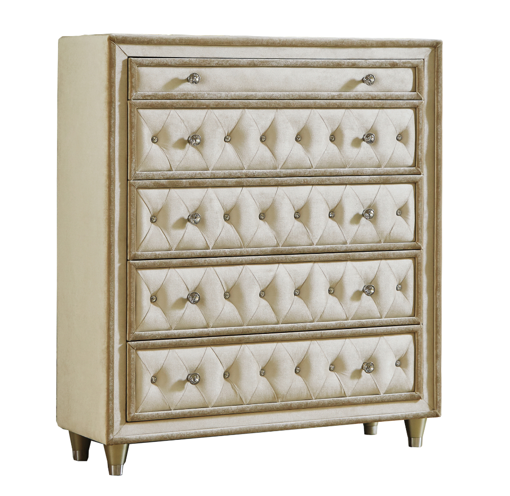 Antonella 5-Drawer Upholstered Chest Ivory And Camel
