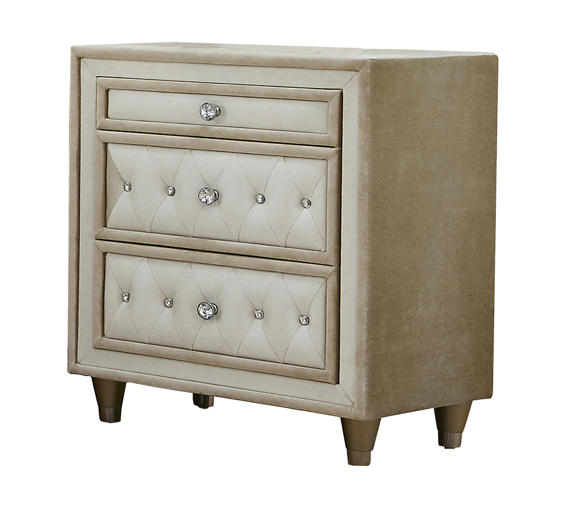 Antonella 3-Drawer Upholstered Nightstand Ivory And Camel