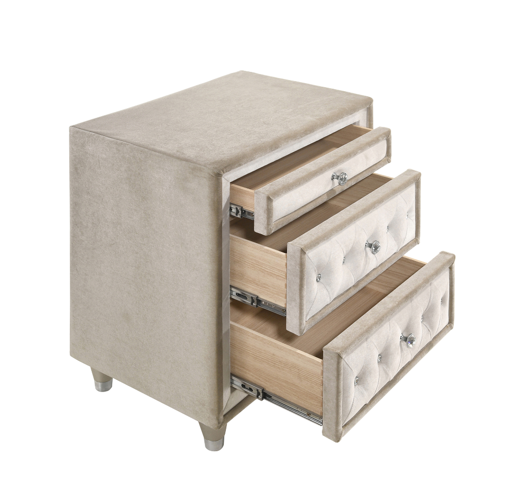 Antonella 3-Drawer Upholstered Nightstand Ivory And Camel