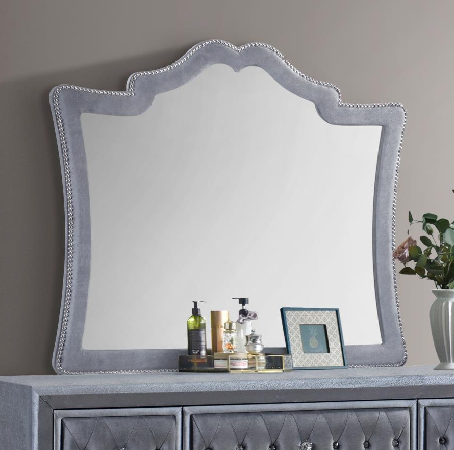 Antonella Mirror With Nailhead Trim Gray or Camel