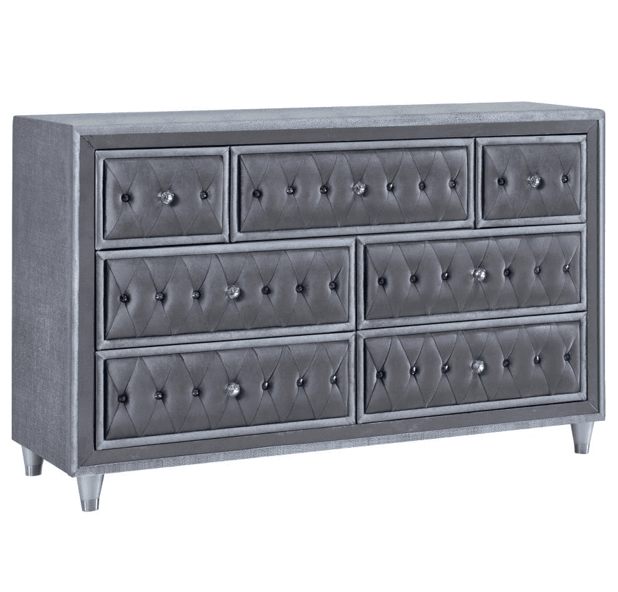 Antonella 7-Drawer Upholstered Dresser - Gray