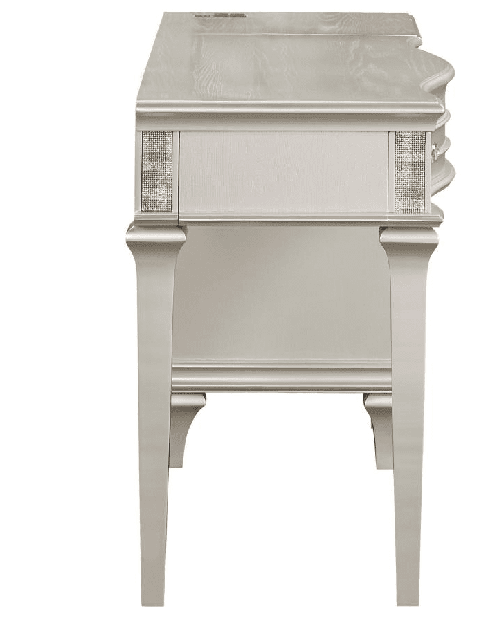 Quinn 4-Drawer Vanity Table with Faux Diamond Trim - Silver & Ivory