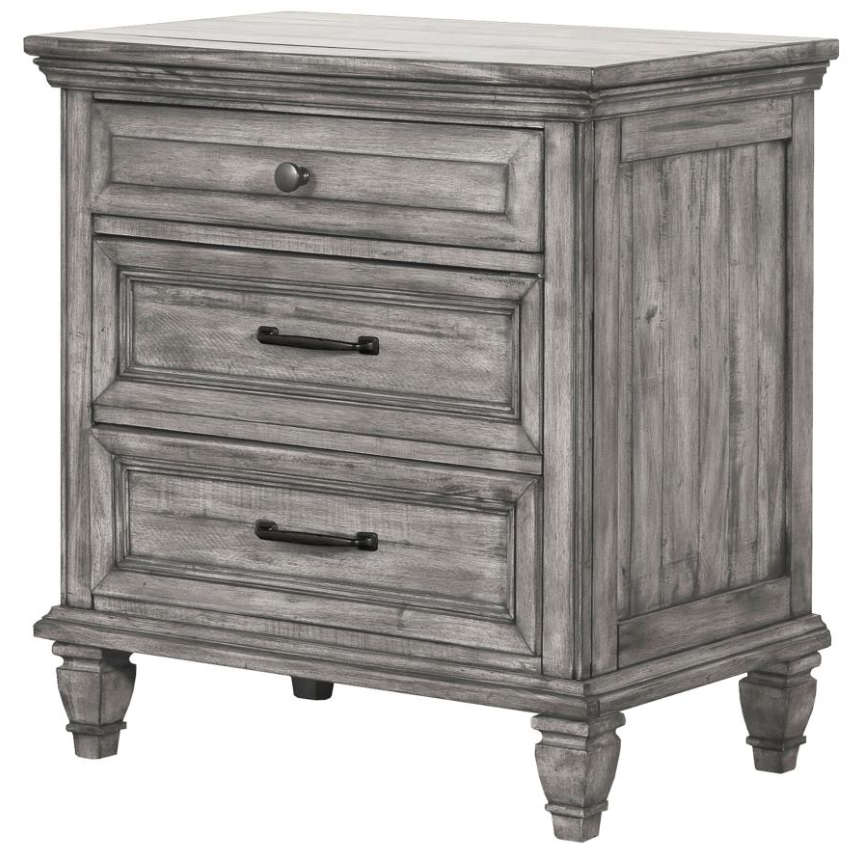 Avenue 3-Drawer Rectangular Nightstand With Dual USB Ports Grey