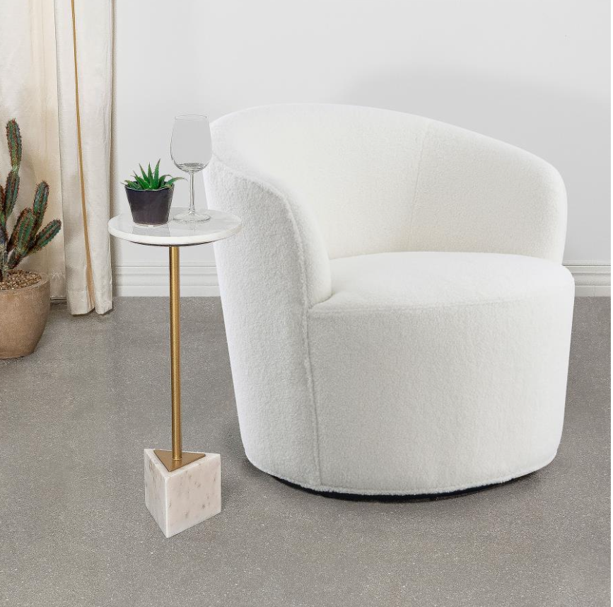 Joyce Sloped Arms Swivel Chair - White