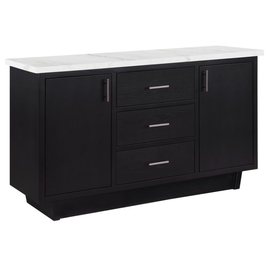 Sherry 3-drawer Marble Top Dining Sideboard Server White and Rustic Espresso