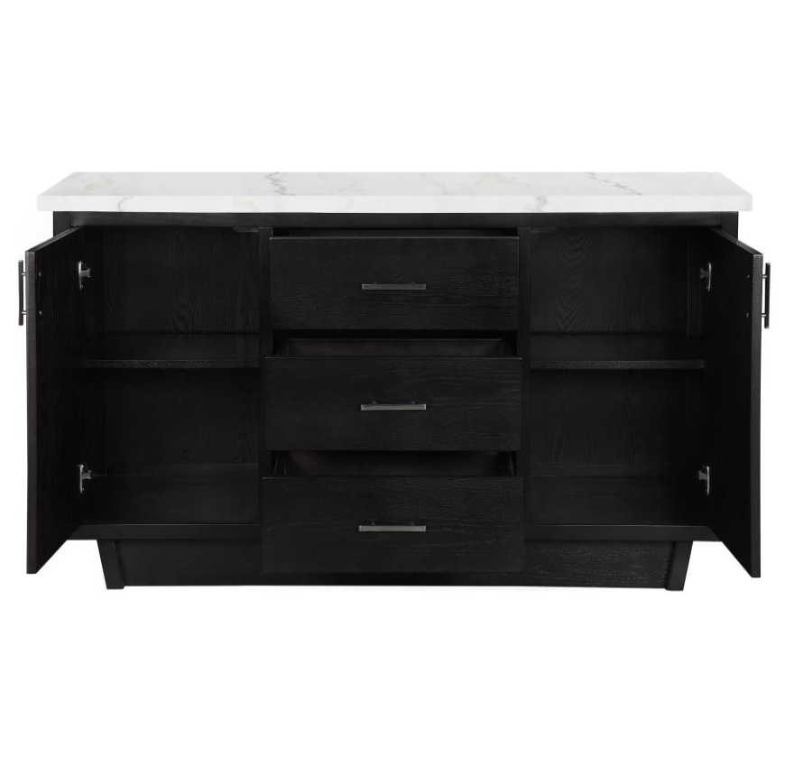 Sherry 3-drawer Marble Top Dining Sideboard Server White and Rustic Espresso