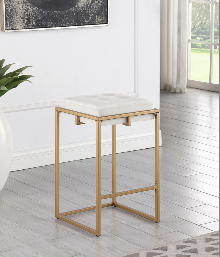 Nadia Square Padded Seat Counter Height Stool Set Of 2 Beige And Gold