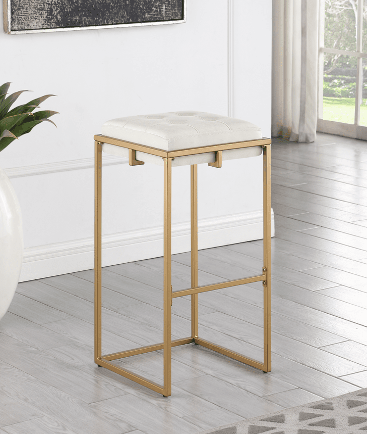 Nadia Square Padded Seat Bar Stool Set Of 2 Beige And Gold