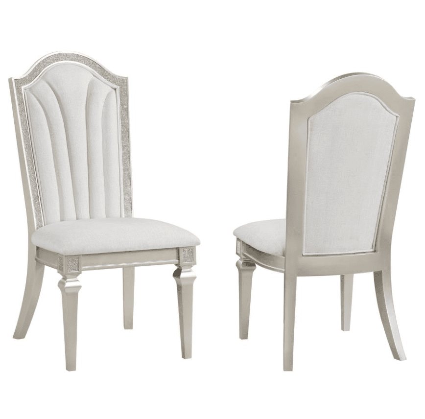 Evangeline Upholstered Dining Side Chair with Faux Diamond Trim Ivory and Silver Set of 2