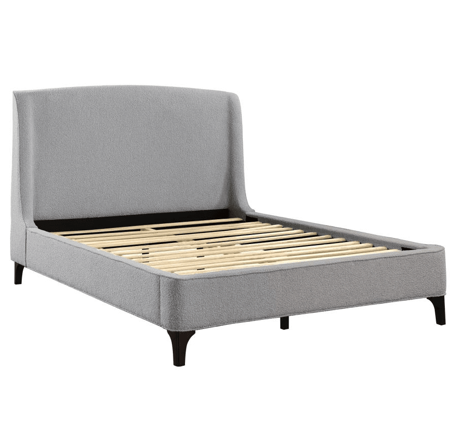 Mosby King Platform Bed with Curved Headboard in Light Gray Boucle Fabric