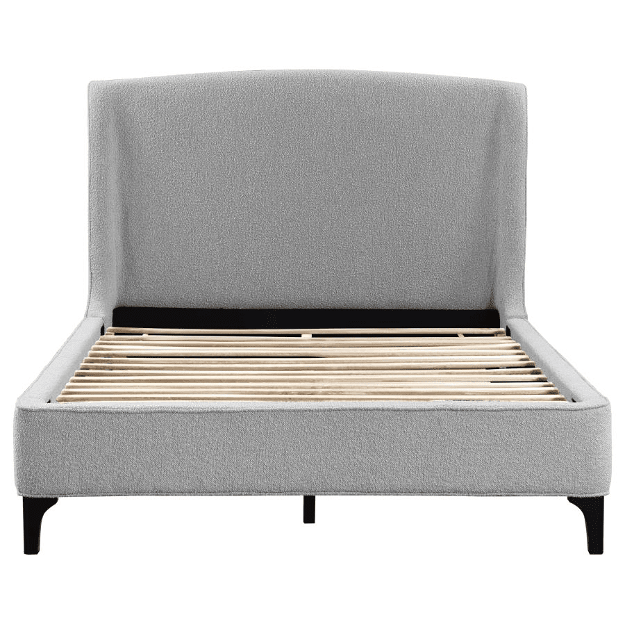 Mosby King Platform Bed with Curved Headboard in Light Gray Boucle Fabric