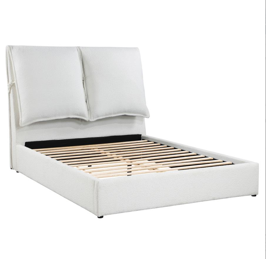Gwendoline Upholstered Queen Platform Bed with Pillow Headboard - White Boucle