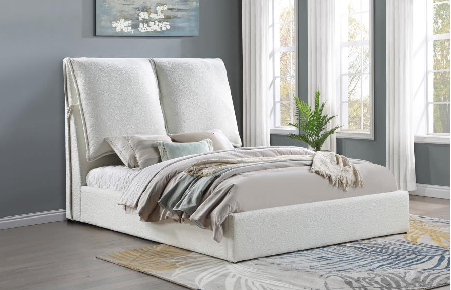 Gwendoline Upholstered King Platform Bed with Pillow Headboard - White Boucle