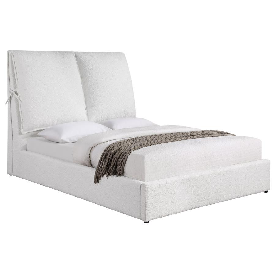 Gwendoline Upholstered Queen Platform Bed with Pillow Headboard - White Boucle