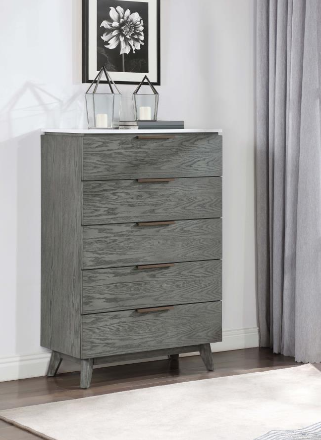Nathan 5-drawer Chest - White Marble and Grey