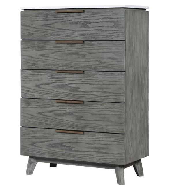 Nathan 5-drawer Chest - White Marble and Grey