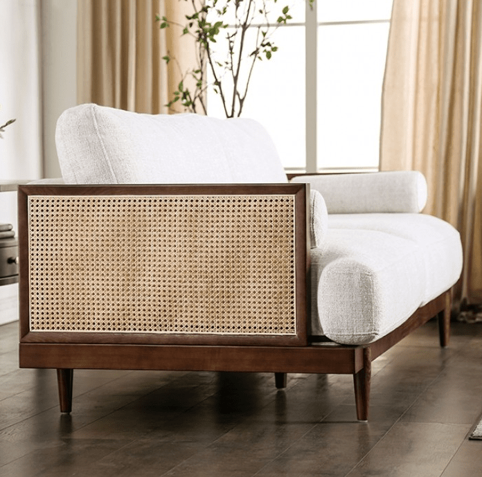 Alesund Mid-Century Modern Chair with Rattan Accents - Beige & Walnut