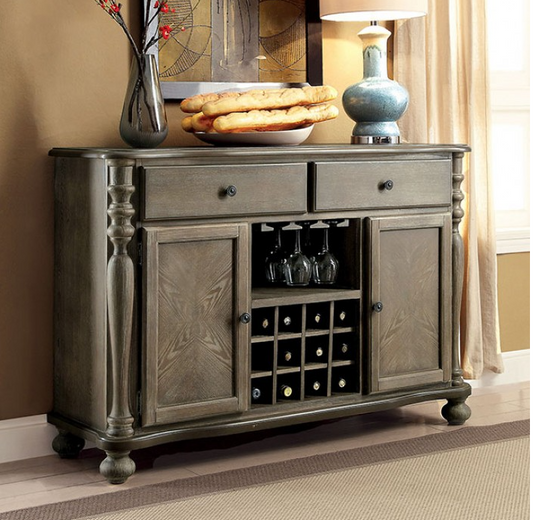 Siobhan Transitional Dining Server with Wine Storage - Rustic Oak