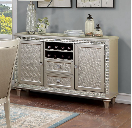 Adelina Transitional Server with Mirror Accents - Champagne