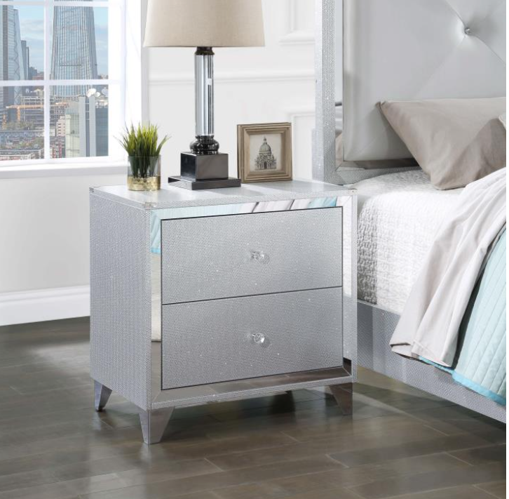 LaRue 2-Drawer Nightstand With USB Port Silver