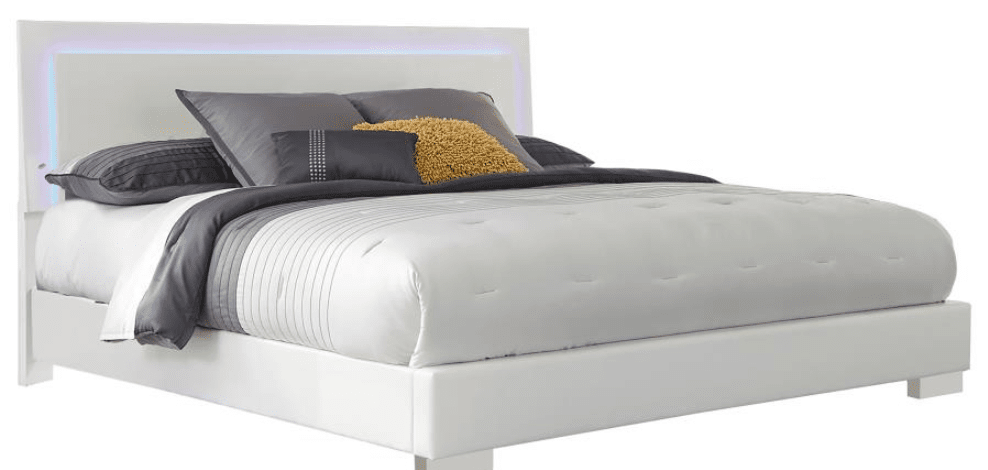 Roxbury Modern White Low Profile King Bed with LED Lighting