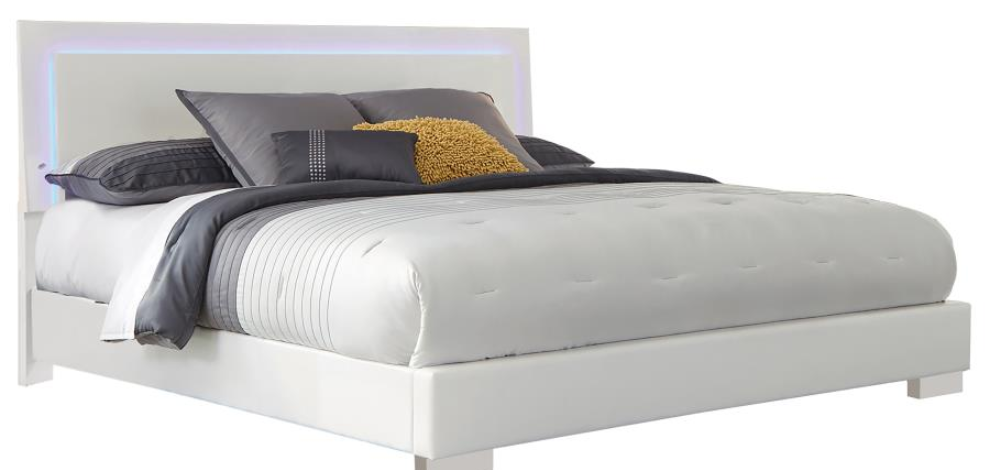 Roxbury Modern White Low Profile Queen Bed with LED Lighting