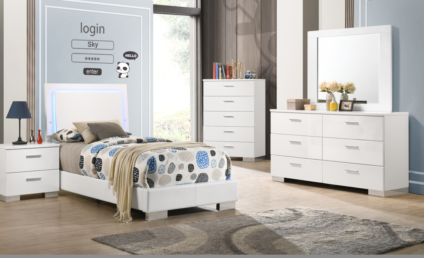 Felicity Twin Size Bedroom Set with LED Headboard
