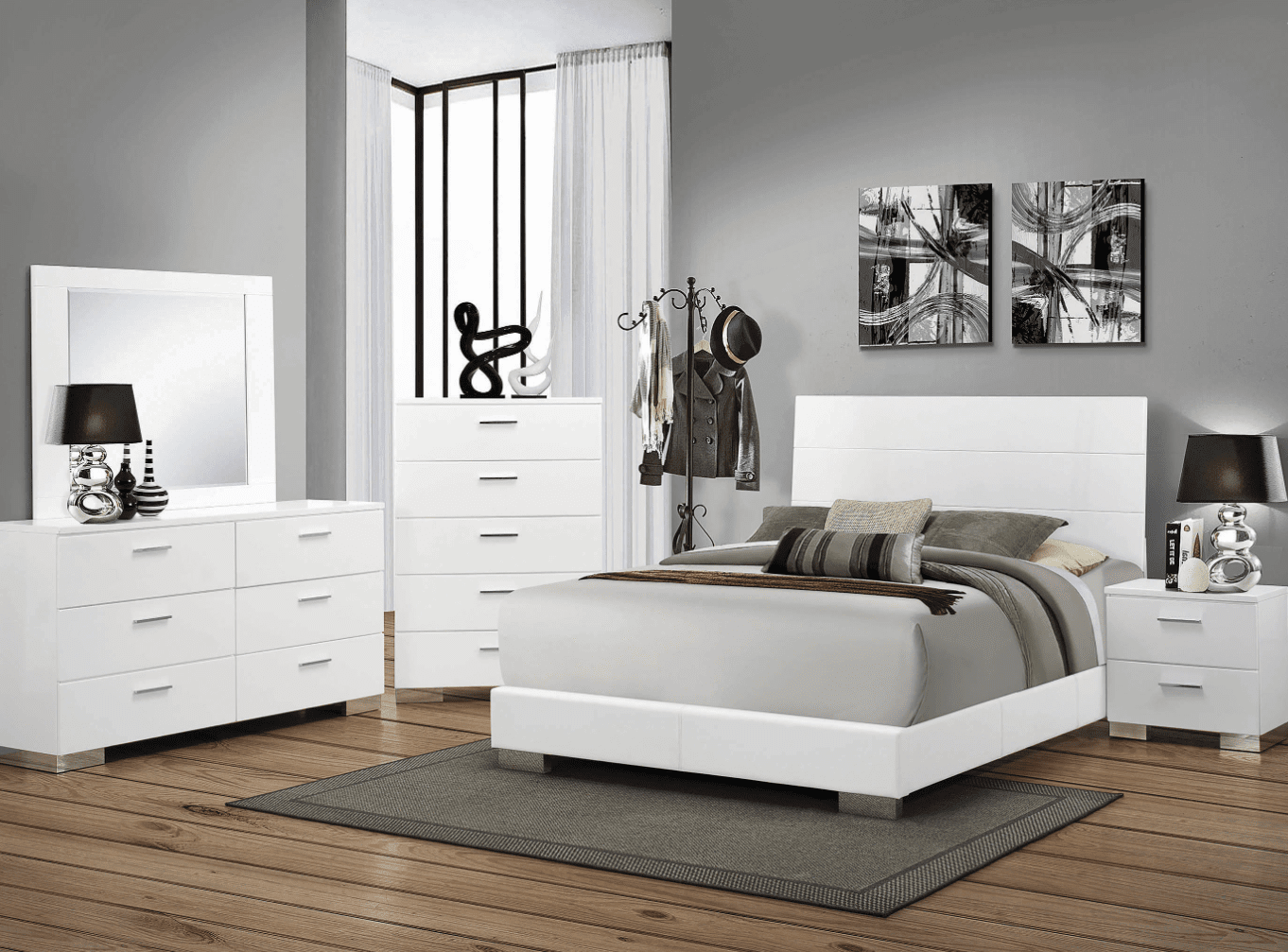 Roxbury Modern High Gloss White Queen Panel Bed