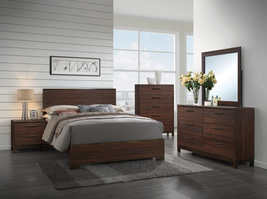 Adley Transitional Queen Bed in Rustic Tobacco