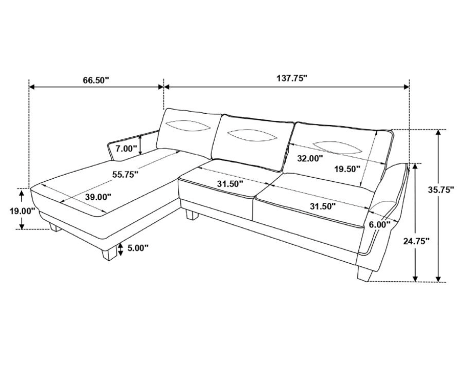 Caspian Upholstered Curved Arms Sectional Sofa White and Black