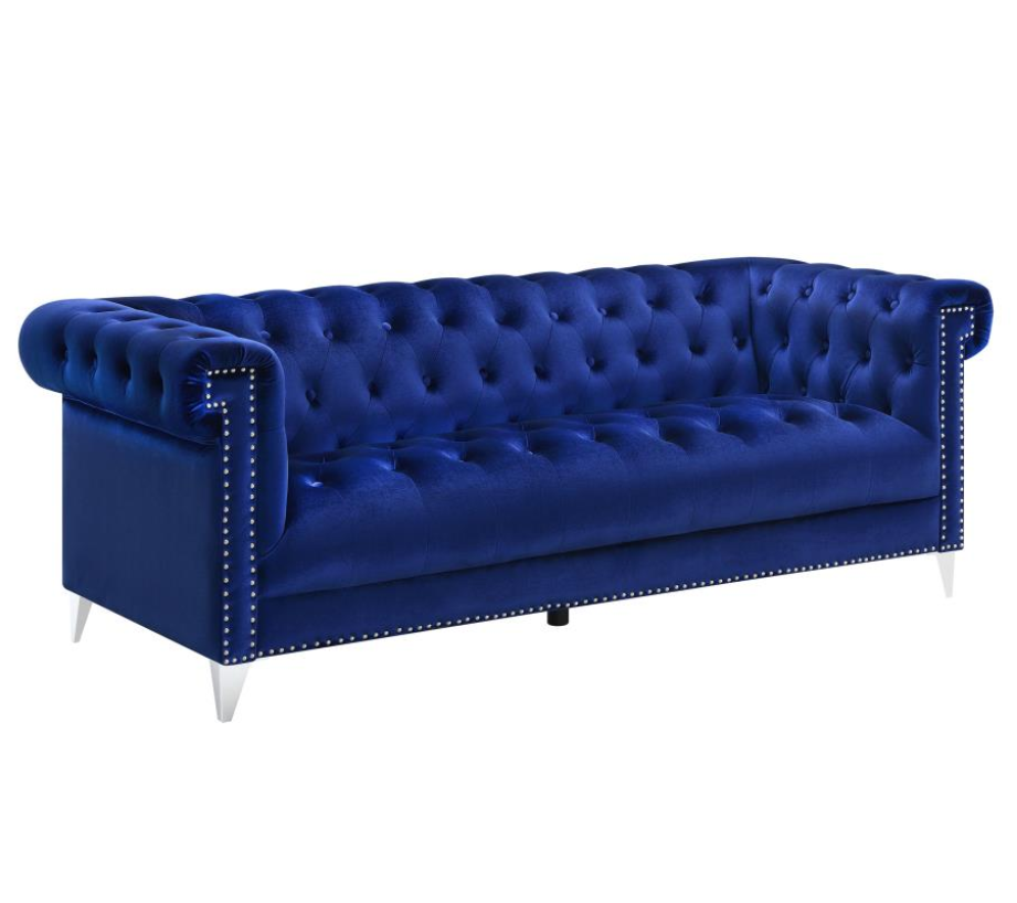 Bleker Tufted Tuxedo Arm Sofa in Blue Velvet