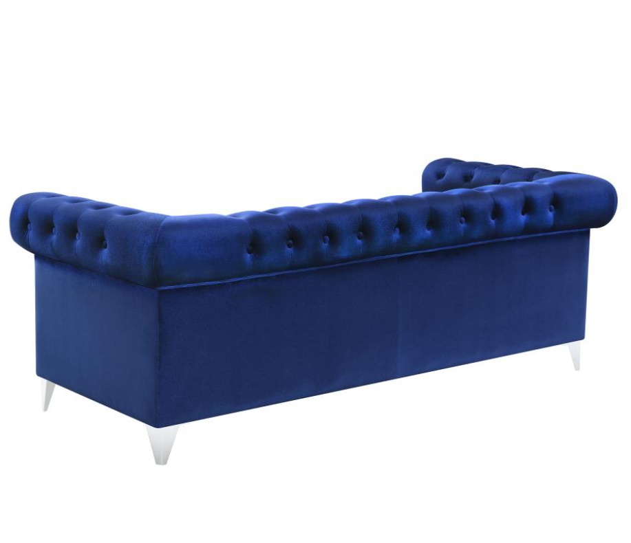 Bleker Tufted Tuxedo Arm Sofa in Blue Velvet