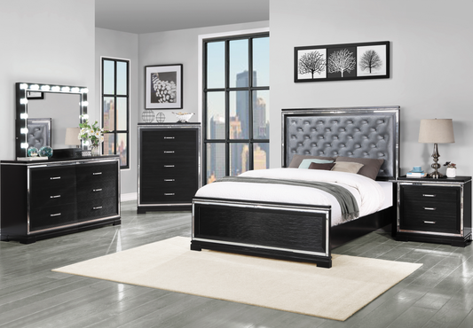 Cappola King Size Glam Bedroom Set - Black