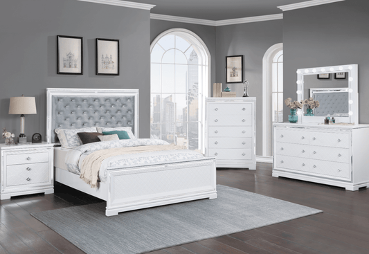 Eleanor King Bed with Upholstered Headboard in White