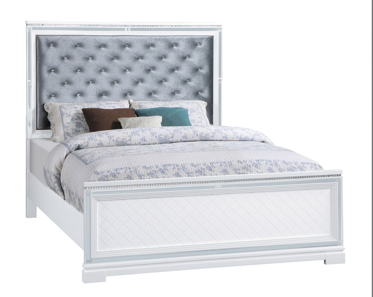 Eleanor Collection Queen Bed with Upholstered Headboard in White