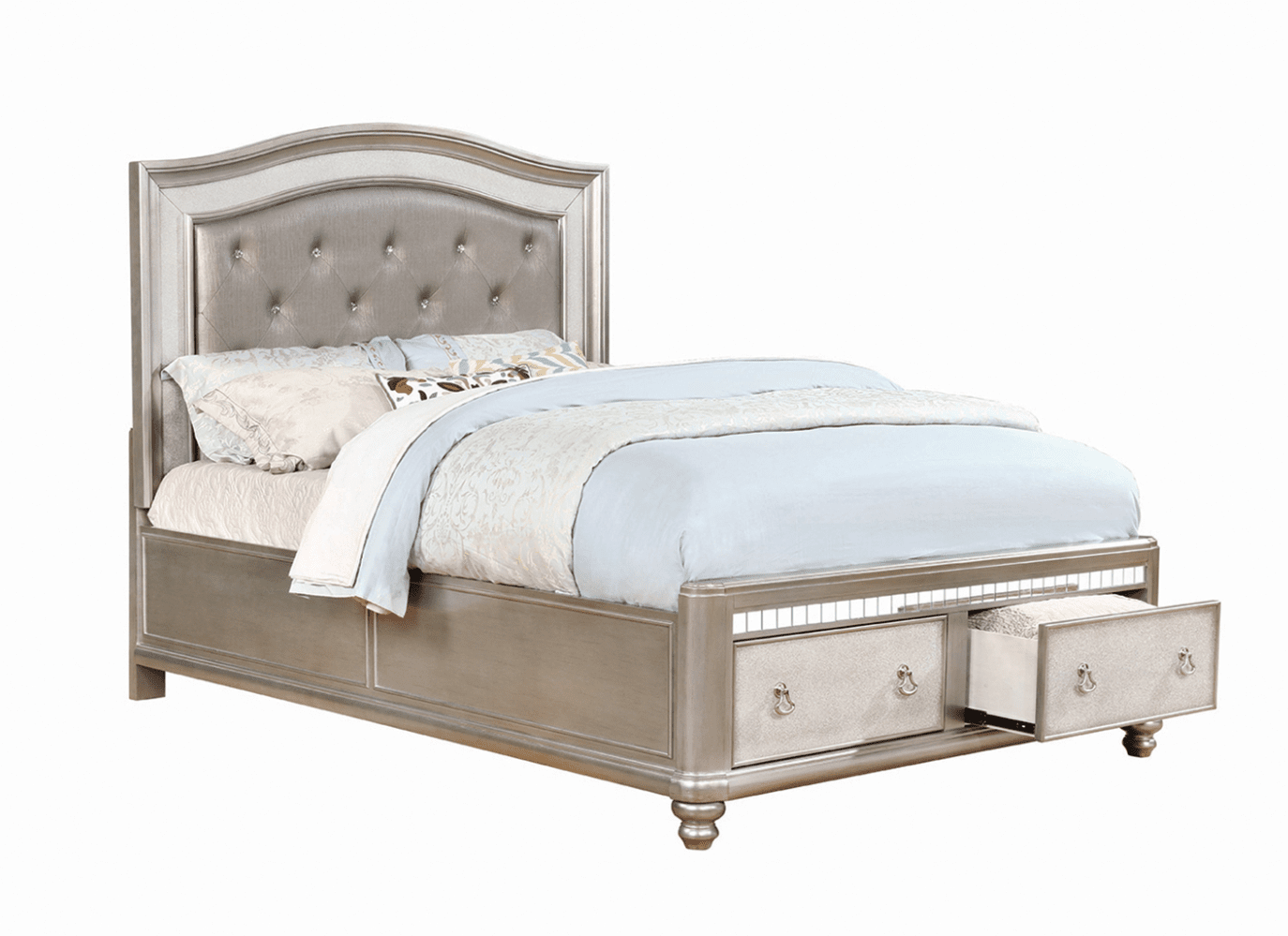 Daliah Glam Style Camel Back Queen Storage Bed