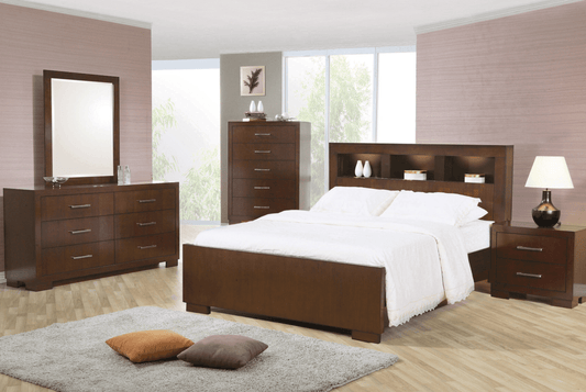 Jessica King Bedroom Set with Bookcase Headboard - Cappuccino