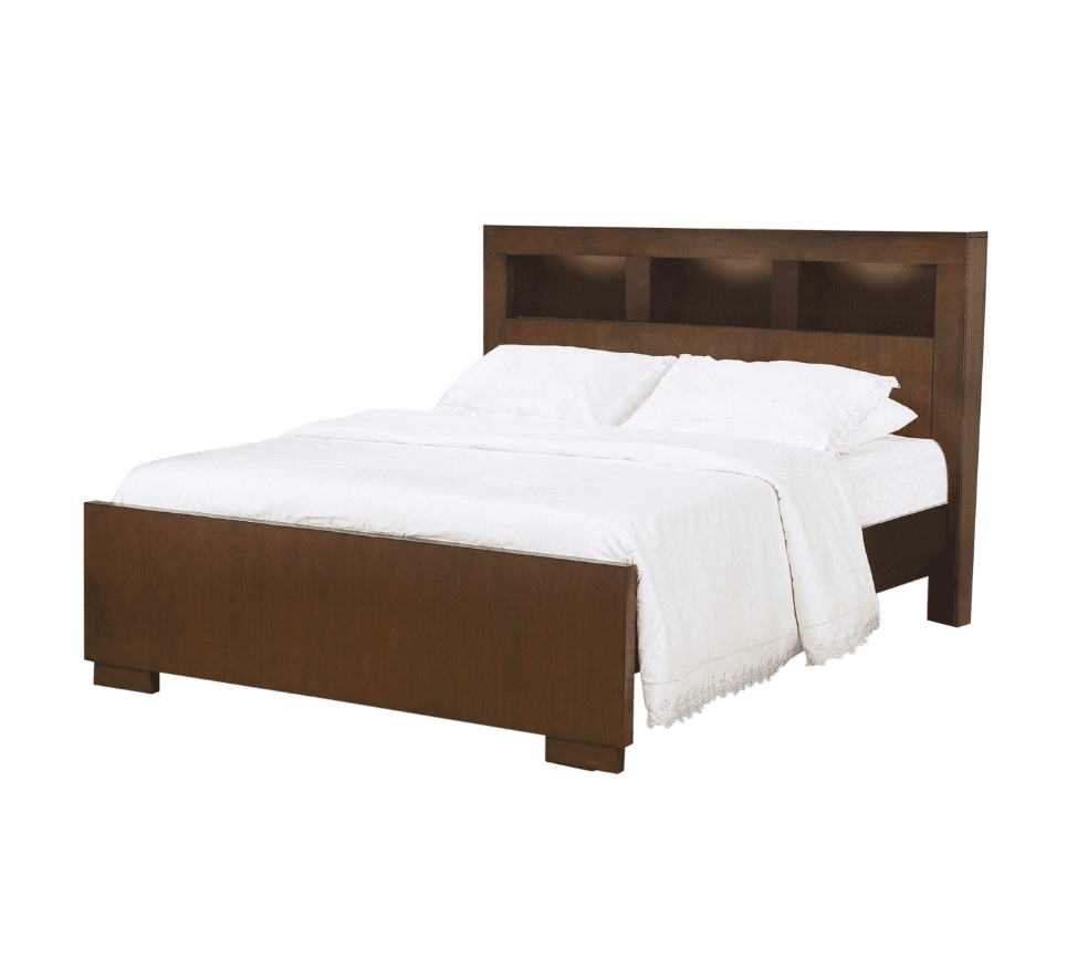 Jessica Contemporary King Platform Bed with Bookcase Headboard - Cappuccino