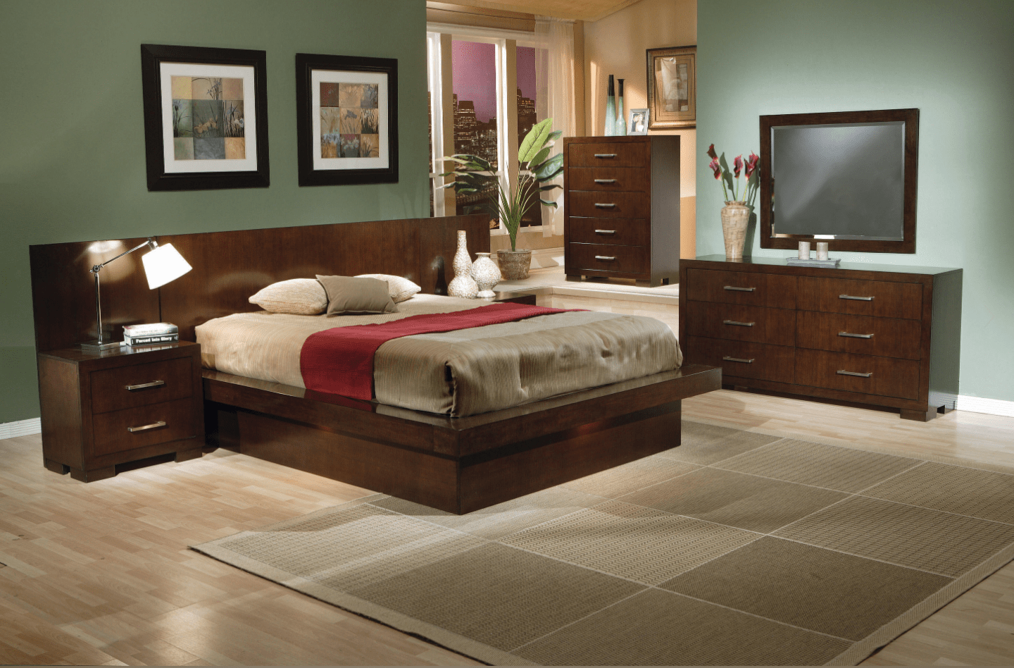 Jessica Queen Platform Bed With Rail Seating in Cappuccino