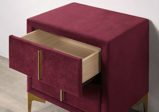 Florizel Red Velvet Glam Nightstand with Gold Feet