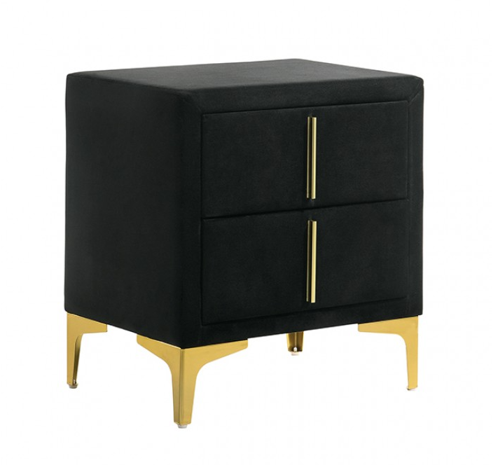 Florizel Black Velvet Glam Nightstand with Gold Feet