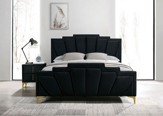 Florizel Channel Tufted Velvet King Bed with Gold Feet - Black