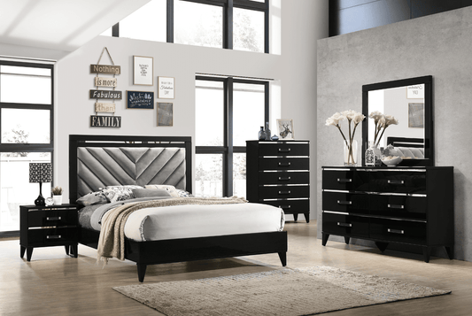 ACME Chelsie Modern Black Queen Bed with Silver Trim - 27410