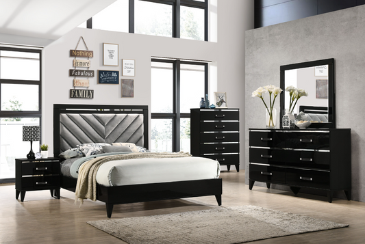 ACME Chelsie Modern Black King Bed with Silver Trim - 27407