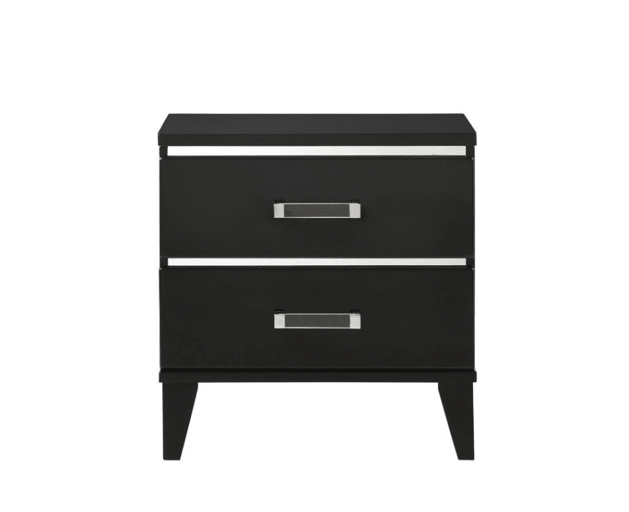 Chelsie Modern 2-Drawer Nightstand in Black with Silver Trim