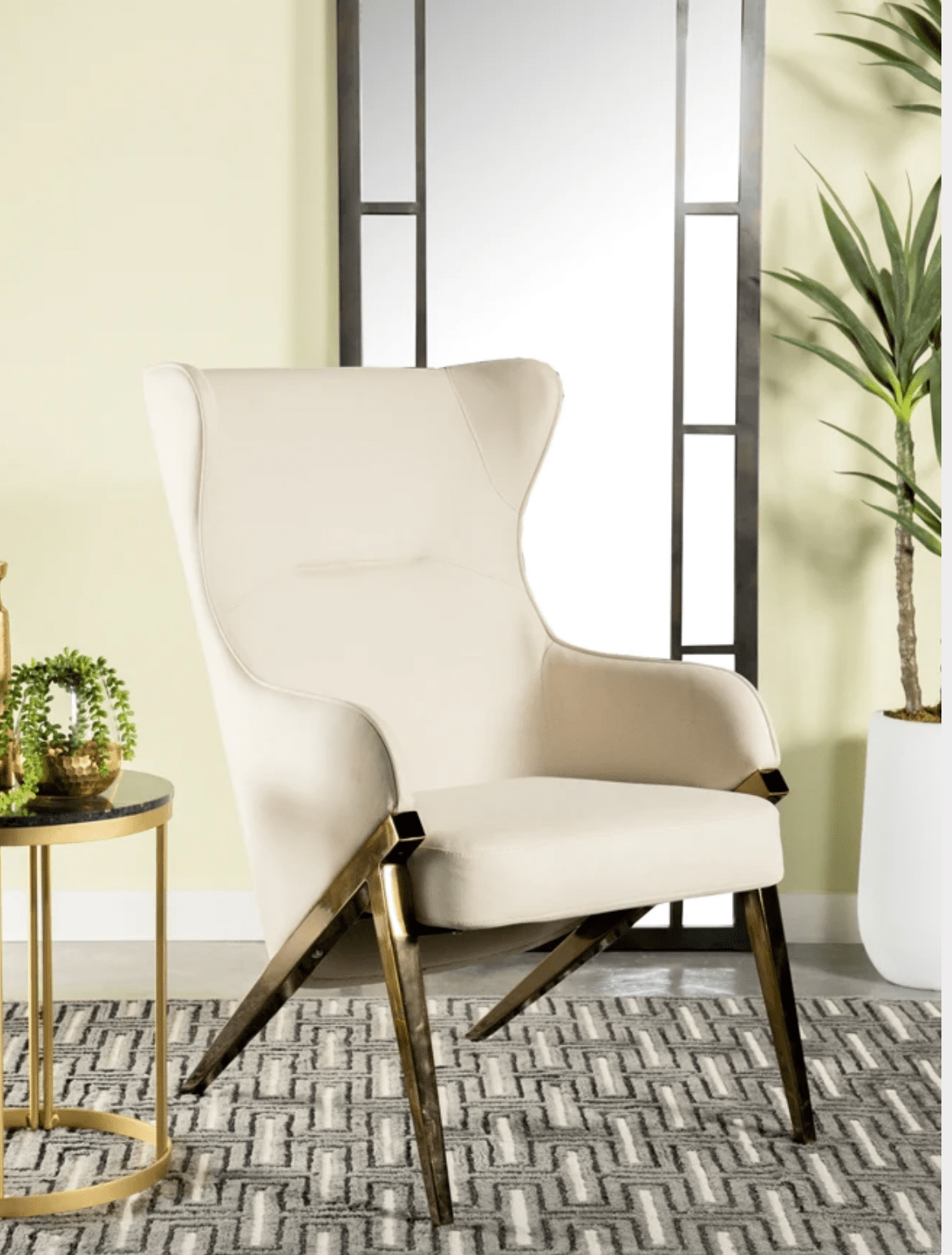 Transitional Style Accent Chair in Cream & Bronze