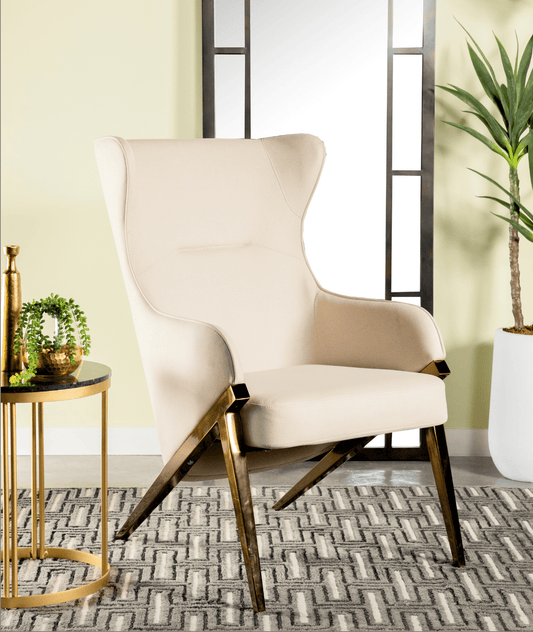 Transitional Style Accent Chair in Cream & Bronze