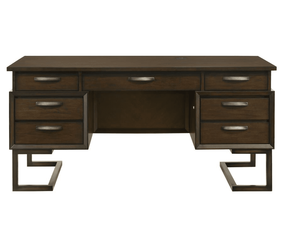 Marshall 6-drawer Executive Desk Dark Walnut and Gunmetal